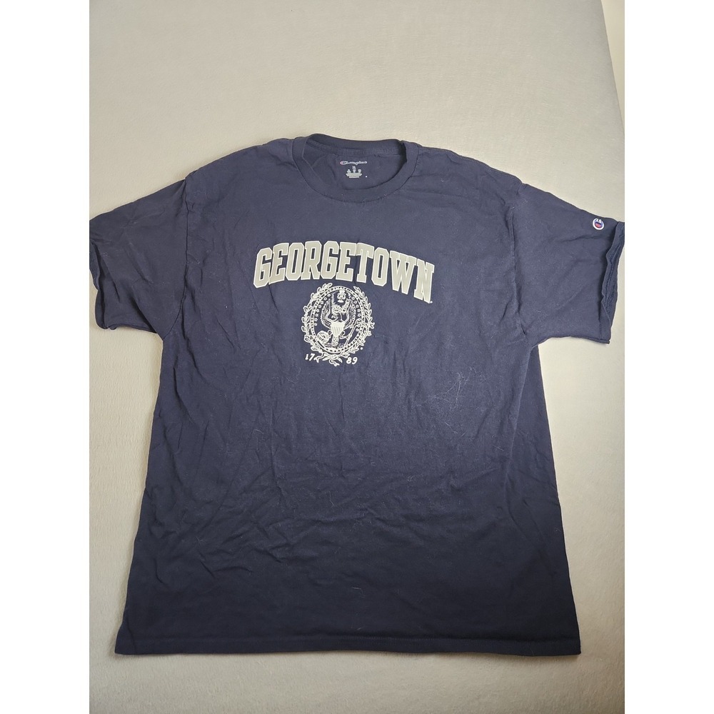 Georgetown Hoyas Shirt Size XL Champion Blue White Tee Short Sleeve